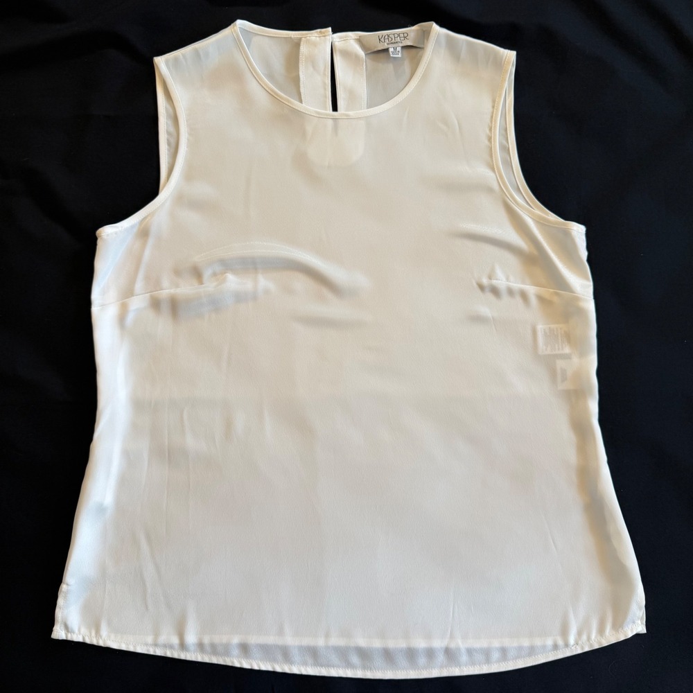 White Sleeveless Blouse Shell Kasper Quiet Luxury Minimalist Clean Girl Size M